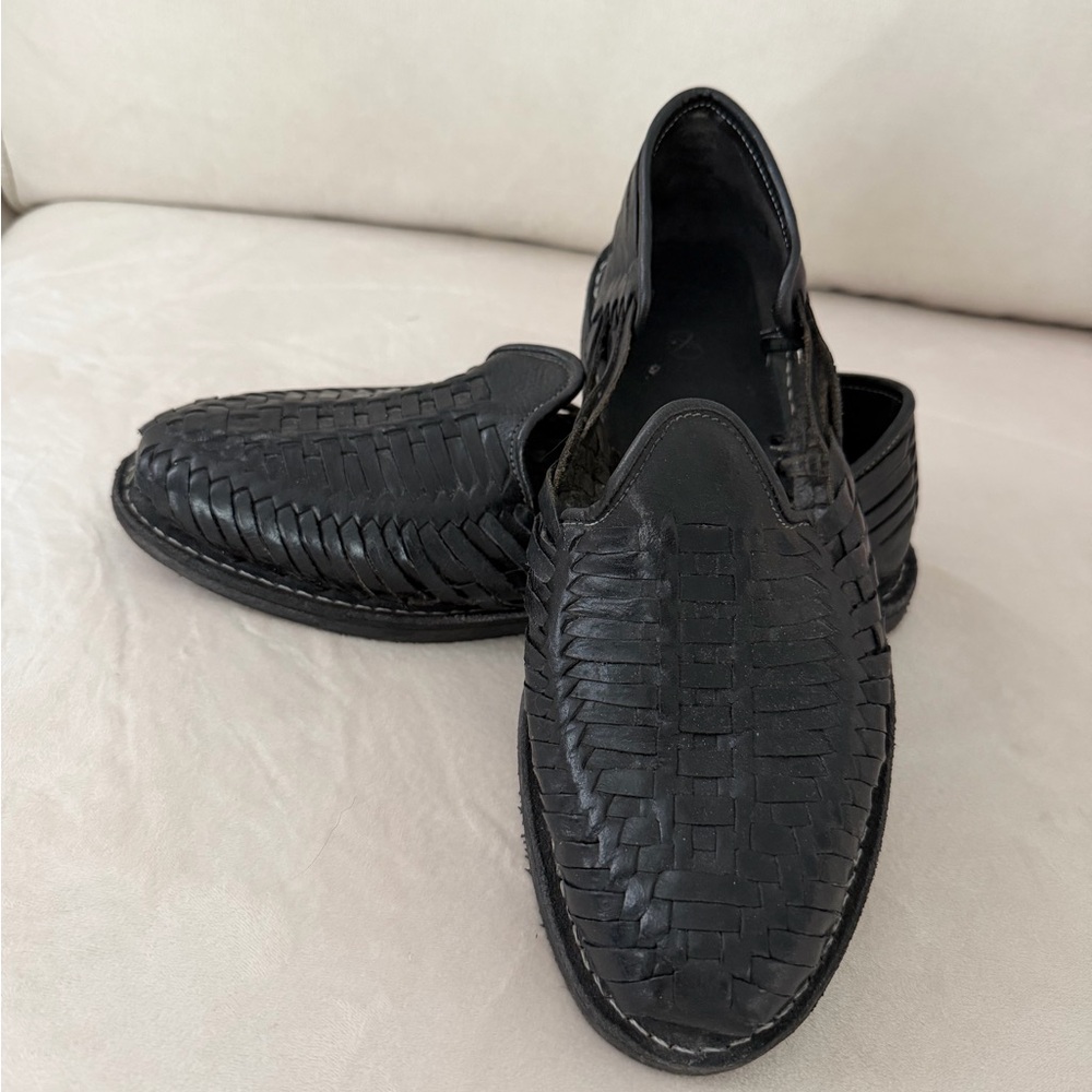 Men's Black Woven Leather Slip-On Loafers
